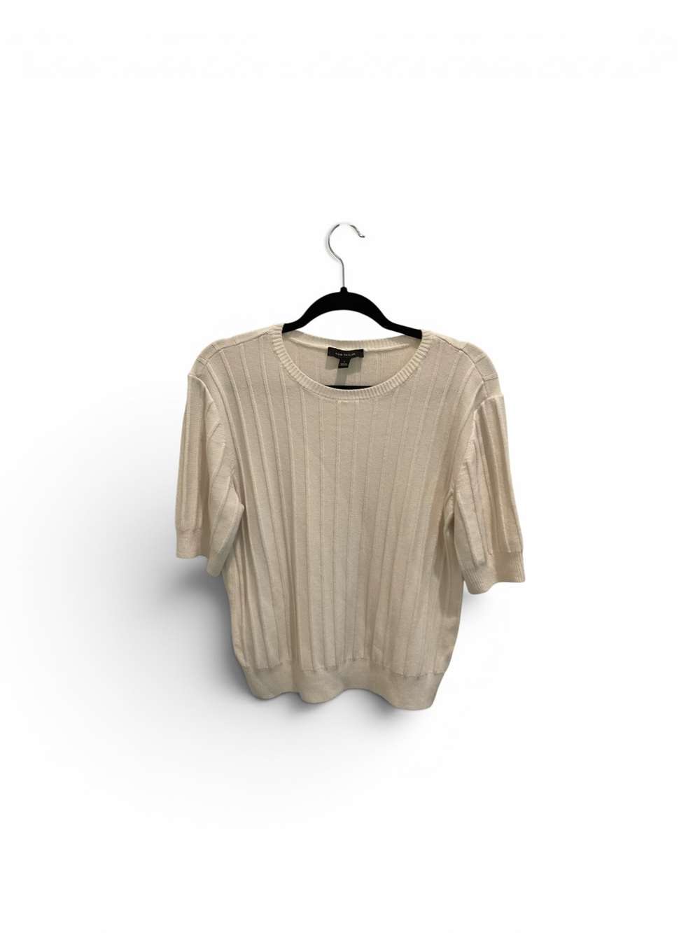 Ann Taylor Ribbed Short-Sleeve Knit Top in Cream